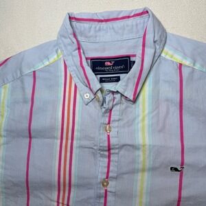 Vineyard Vines Whale Shirt Striped Button Down Short‎ Sleeve Cotton Mens L Large